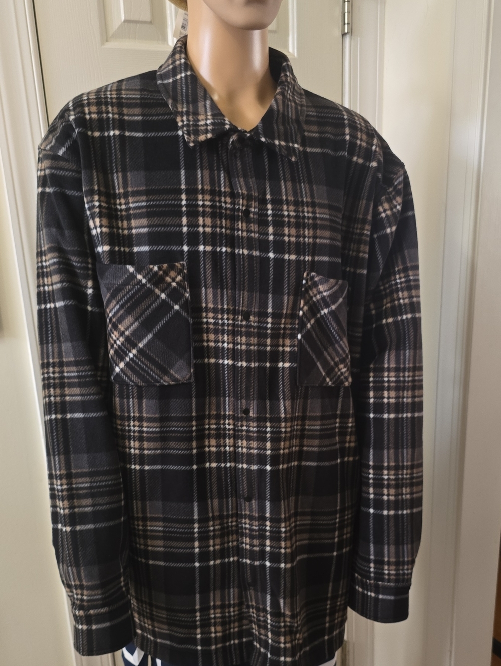 ARIZONA JEAN CO MEN'S BIG & TALL BLACK AND WHITE PLAID FLANNEL SHIRT SIZE 4XL